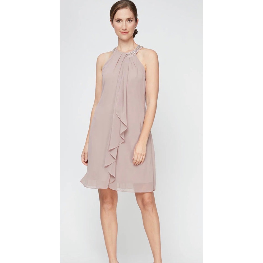 SLNY Embellished Neckline‎ Sleeveless Gown Cashmere Size 6